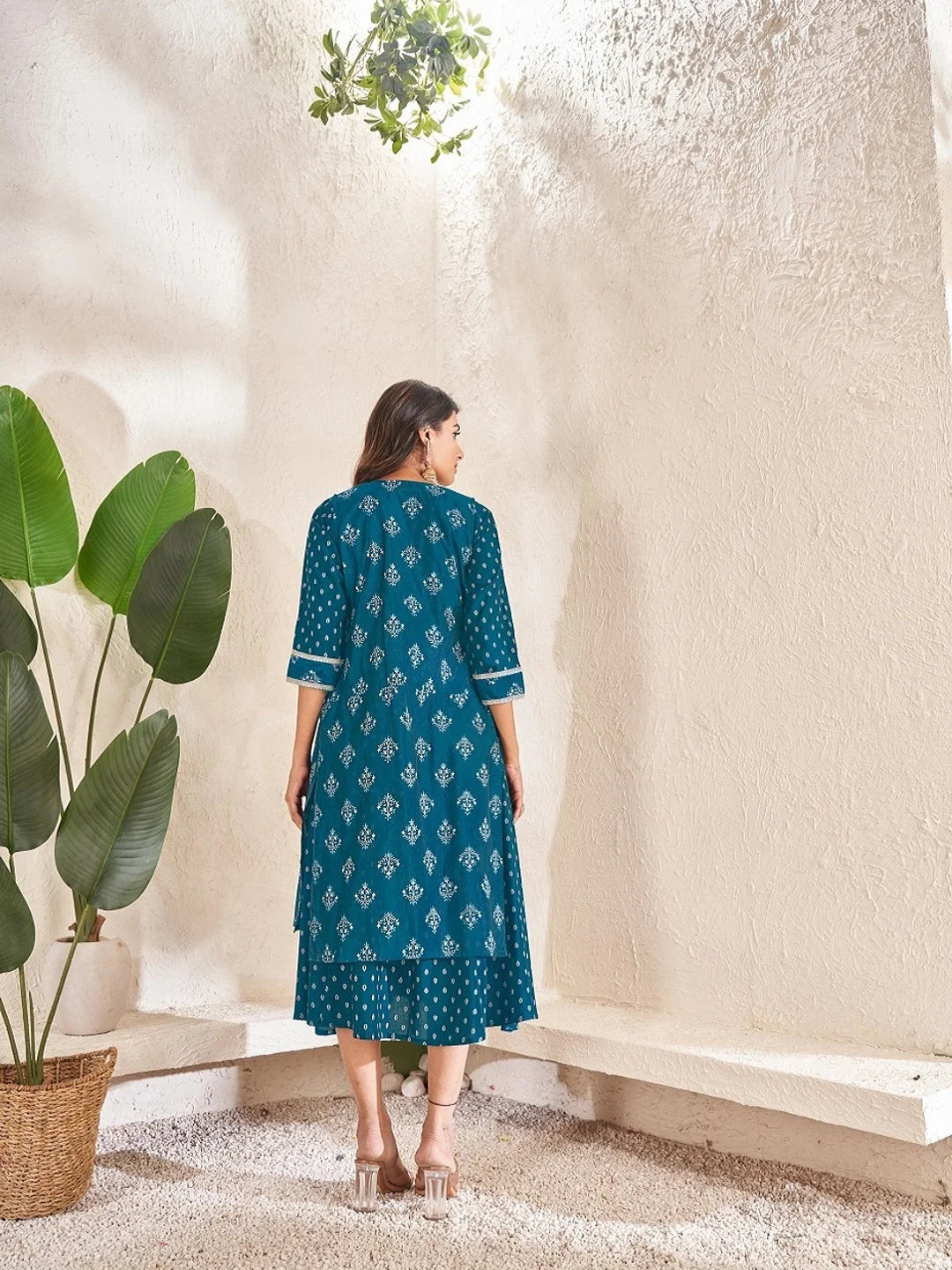 Blue Colour cotton Foil print kurti with vibrant patterns