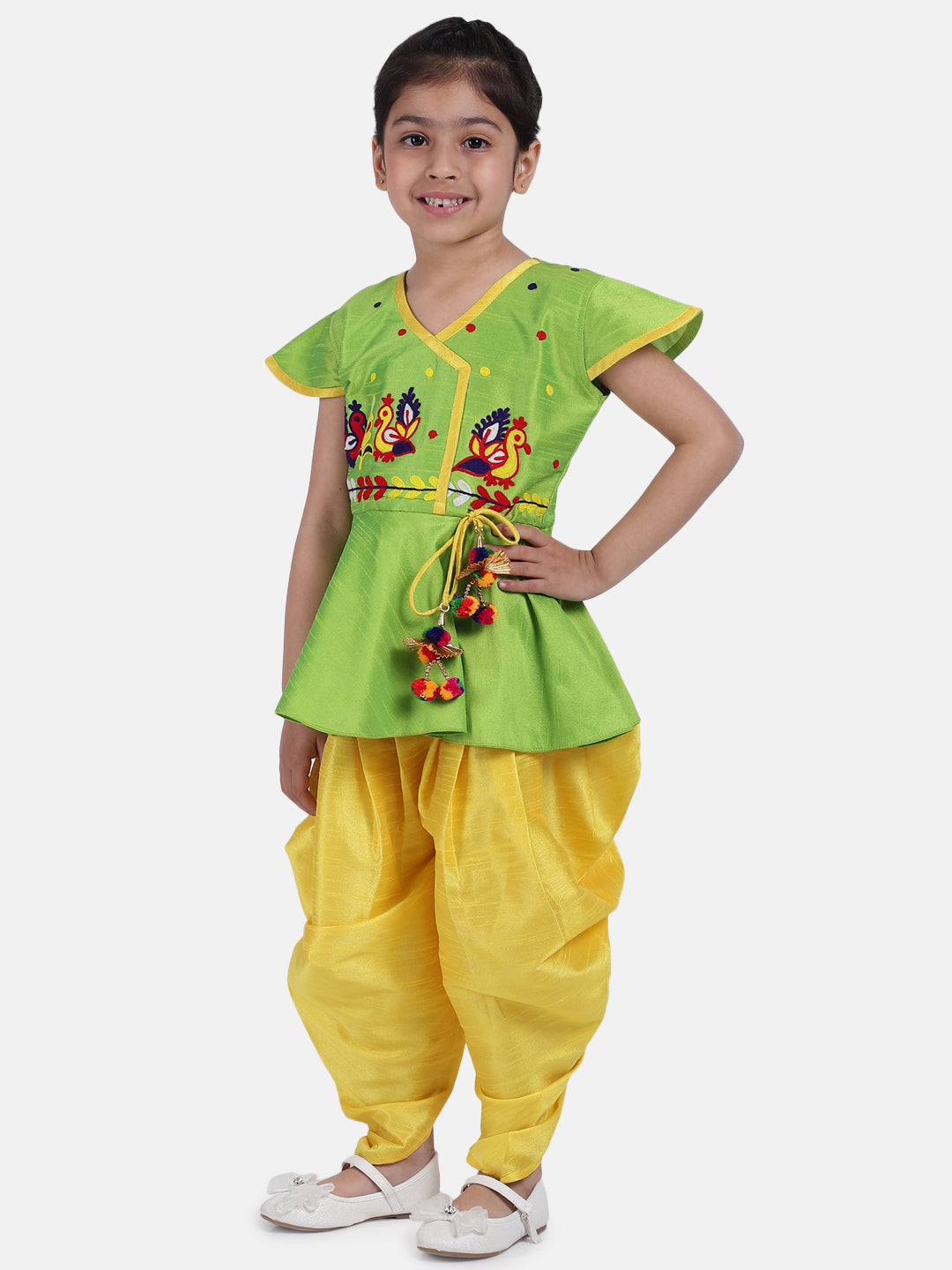 Silk Blend Ethnic Suit Set for Kids - Green | SW20IW04GR | DesiQlo