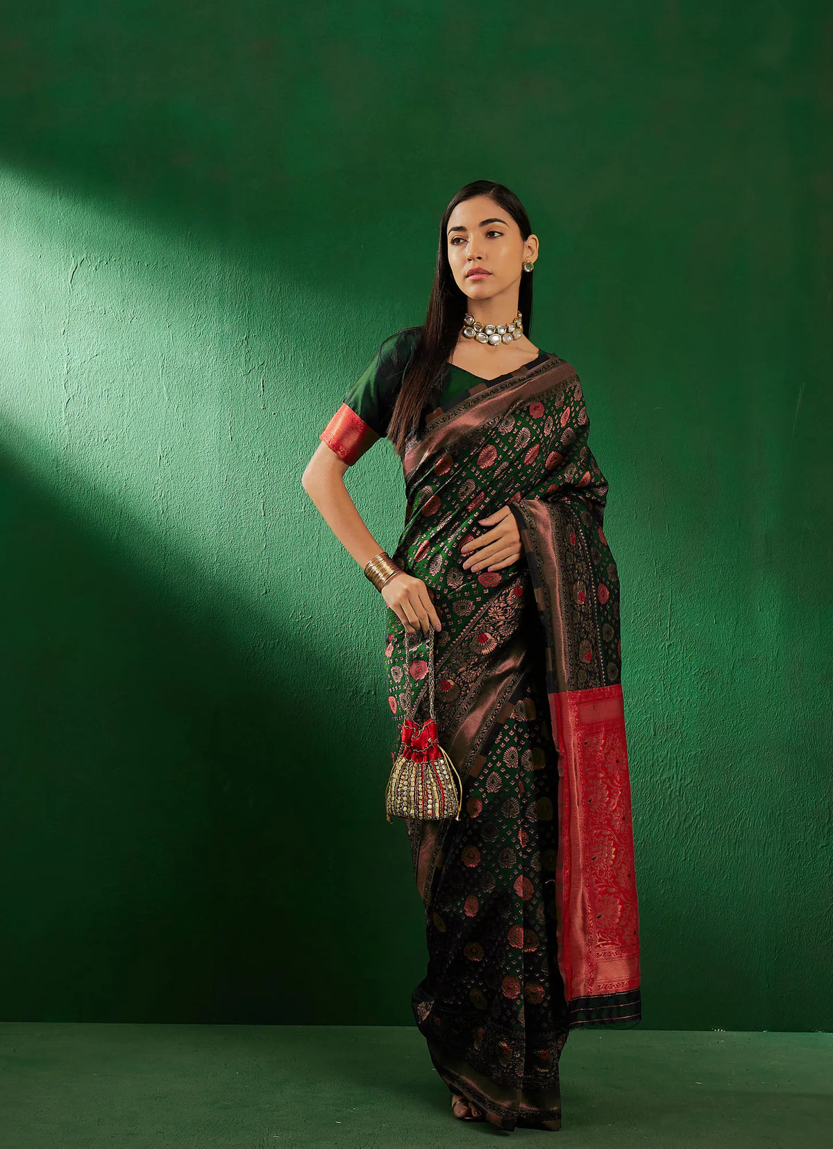 Womens Fashion Ethnic Green Color Sarees-MLSHWSA1270GRN0ONE