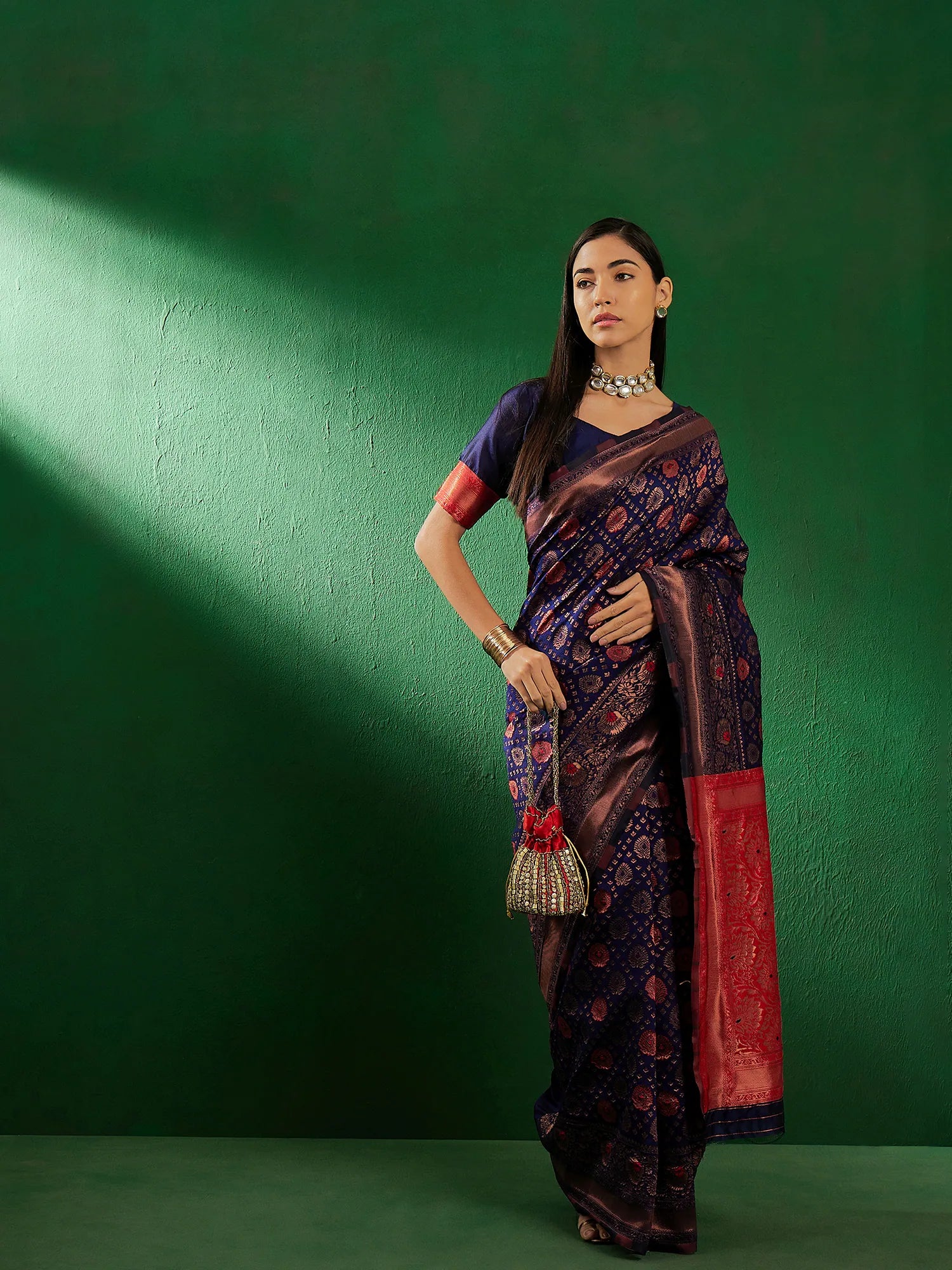 Navy Blue Woven Design Saree | Designer Sarees India