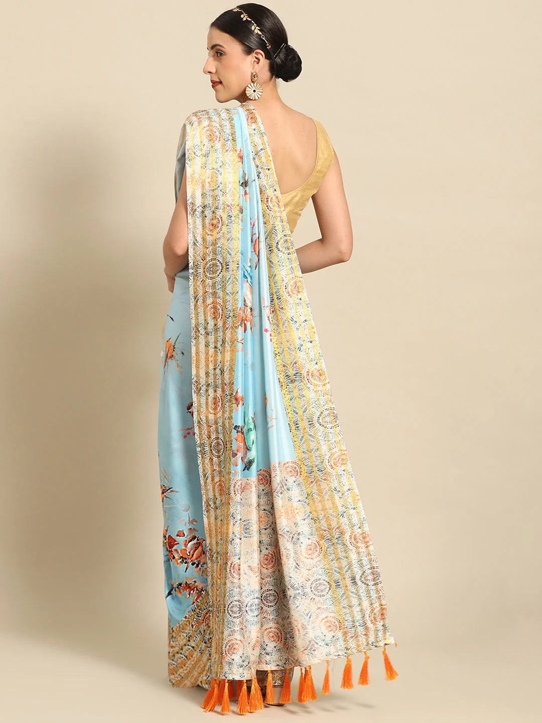 Vintage Floral Polyester Saree | Designer Sarees India