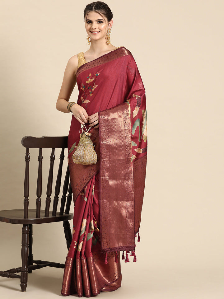 Floral Polyester Indian Sari - Art Inspired Saree