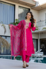 Cotton Kurta Set for Women - Fuchsia | MLWSHKS8923FUS