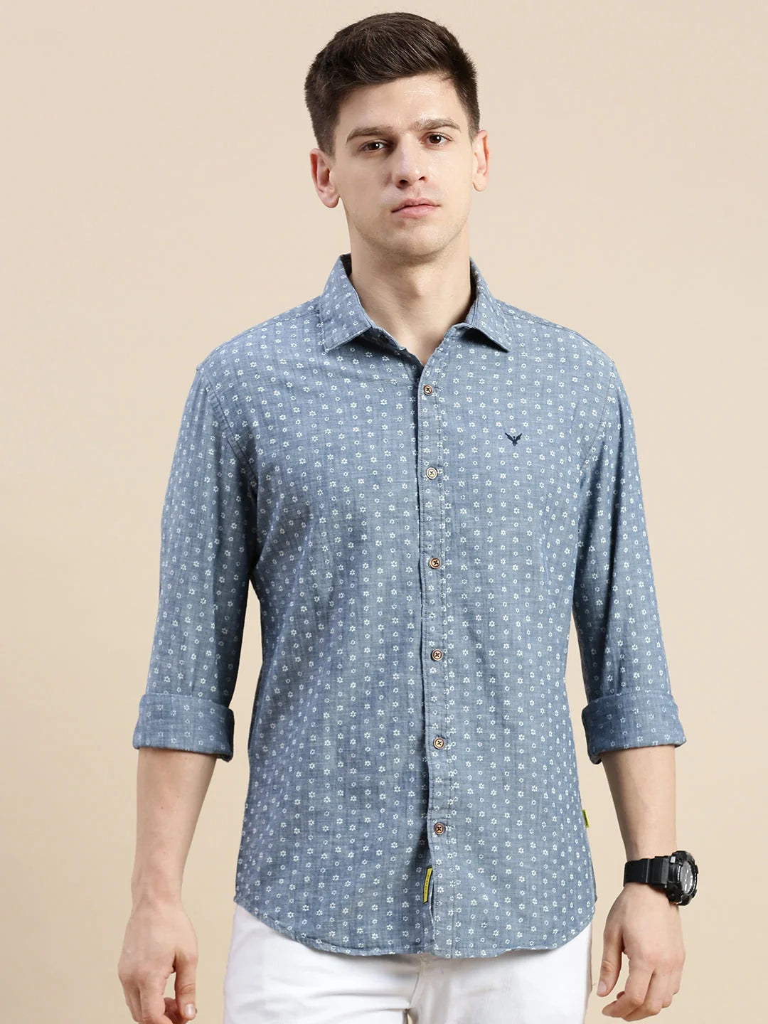 Blue Printed Cotton Mens Shirt | DesiQlo Printed Shirt