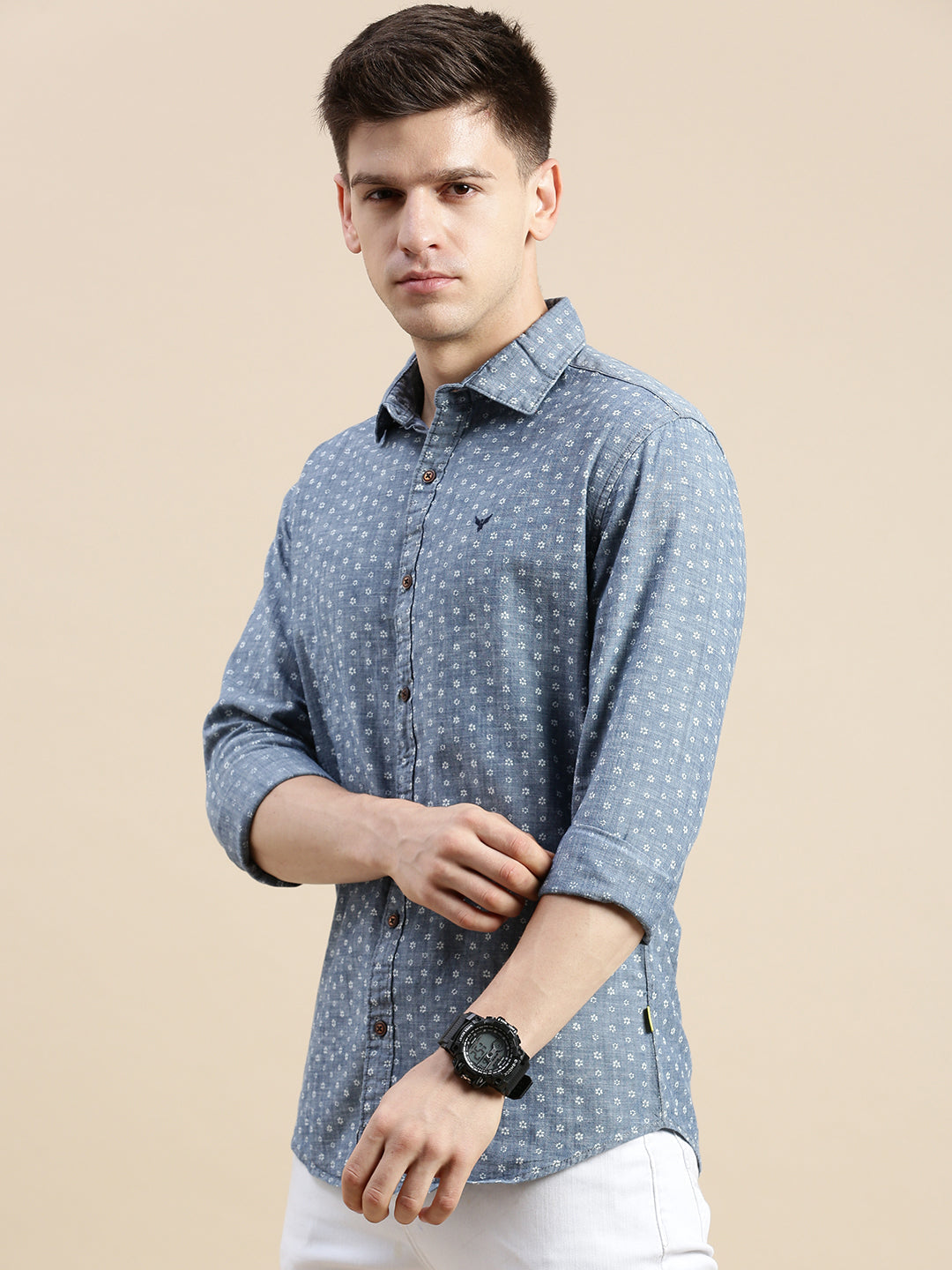 Blue Printed Cotton Mens Shirt | DesiQlo Printed Shirt