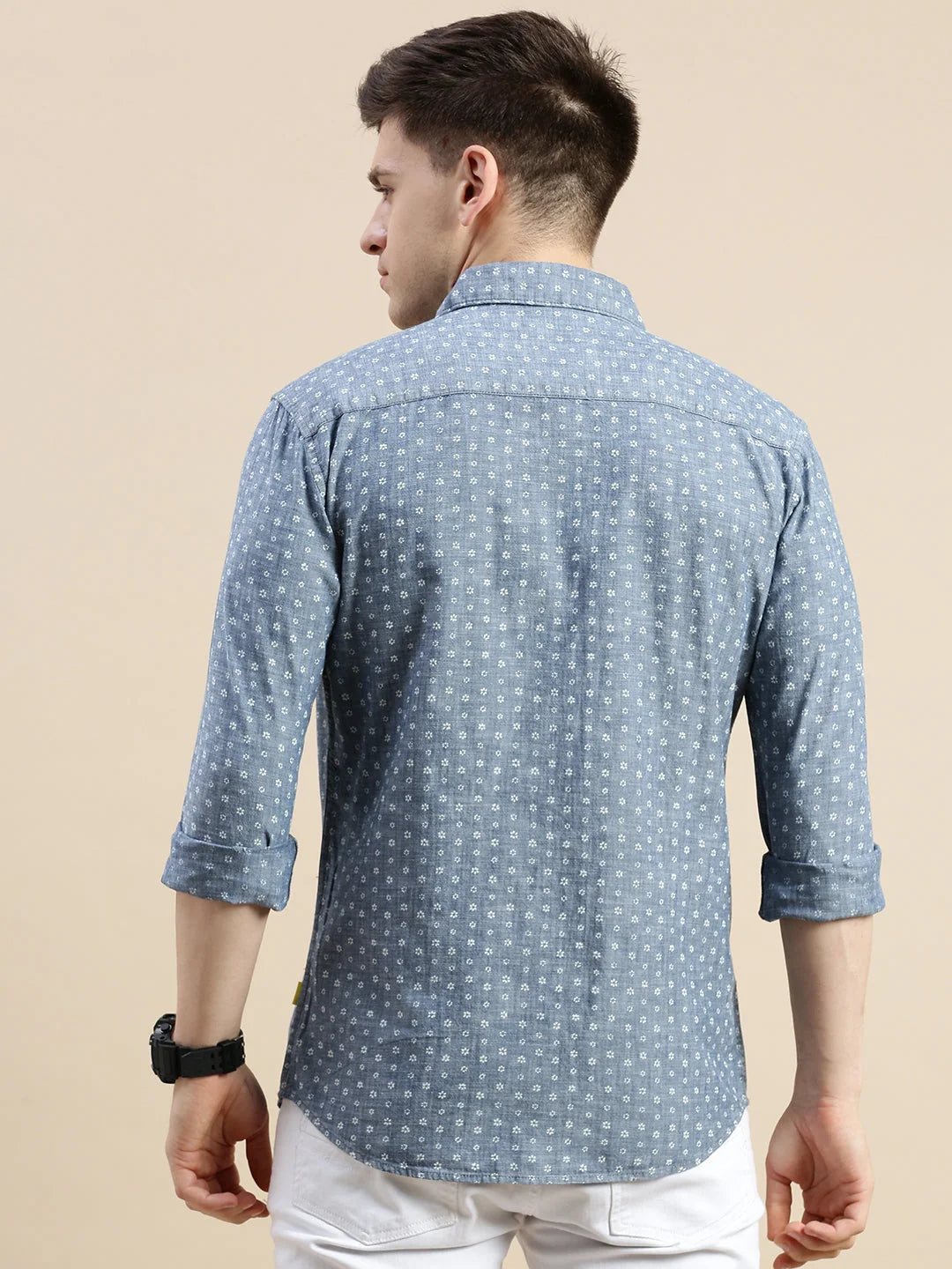 Blue Printed Cotton Mens Shirt | DesiQlo Printed Shirt