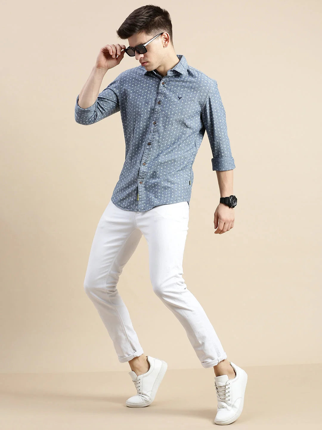 Blue Printed Cotton Mens Shirt | DesiQlo Printed Shirt