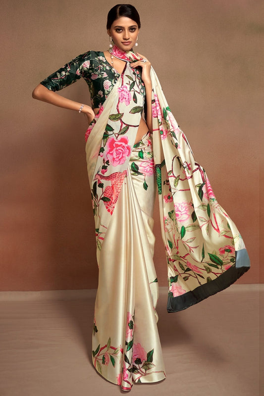 Satin Saree for Women - Beige | MLWSHSA9179BEI 946