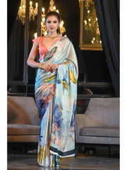 Satin Saree for Women - Blue | MLWSHSA9181SKB