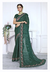 Organza Saree for Women - Green | MLWSHSA9084GRN