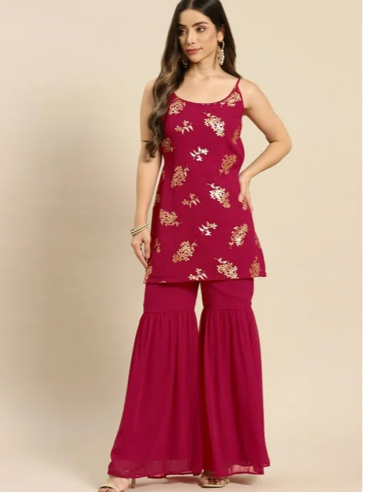 Magenta Sharara with Kurta - Designer Garara Pants Outfit