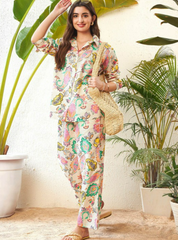 Women Off-White Paisley Shirt With Lounge Pants