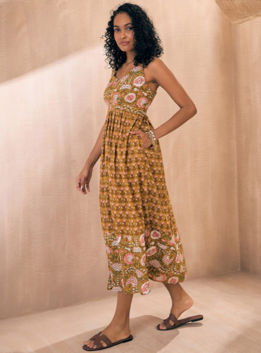 Brown Floral Strappy Dress - Women's Western Outfits