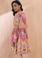 Women Pink Ethnic Motif Crop Top With Skirt