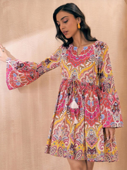 Women Pink Ethnic Motif Crop Top With Skirt