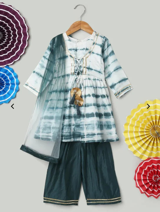 Chanderi Silk Kurti Pant Set for Girls - Indian Wear