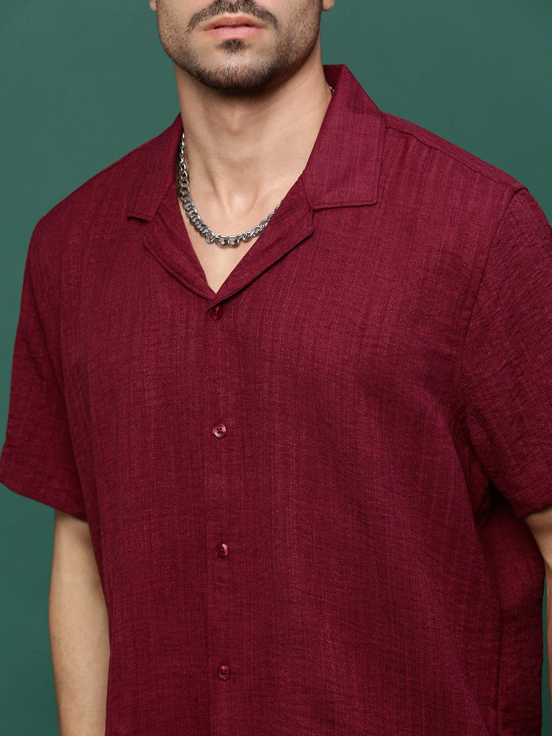 Maroon Mens Co Ords Set | Cuban Collar | Two Piece Sets