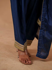 Navy Blue Santoon Embroidered Kurta Set For Women-MLWSHKS4305MBL