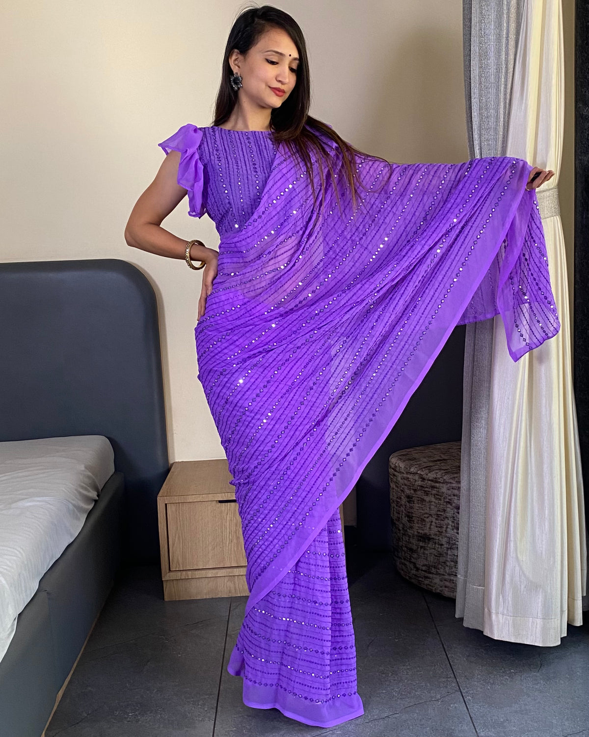 Georgette Saree for Women - Purple | MLWSHSA9086VLT
