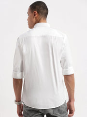 Men Vertical Stripes White Shirt-SynoStripes-1043-White