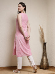 Women's Woven Striped Cotton Blend Straight Kurta-TAIMUR