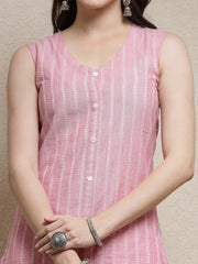 Women's Woven Striped Cotton Blend Straight Kurta-TAIMUR