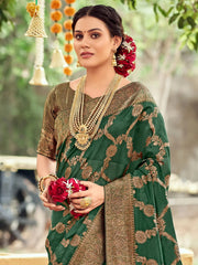Women's Organza Green Woven Design Celebrity Saree With Blouse Piece-TANABANA110