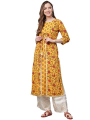 Mustard Yellow Crepe Digital Printed Kurta-AHKUCRDP-737