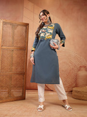 Stylum Women's Teal Solid Rayon Straight Kurta (TEALDHARA)