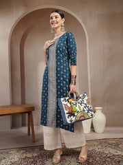 Stylum Women's Teal Solid Embroidered Rayon Straight Kurta (TEALKIMCHI)