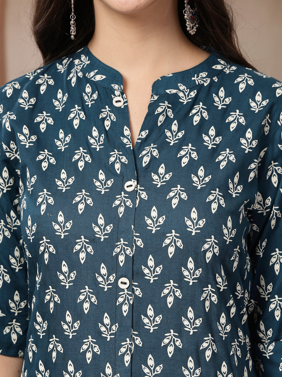 Women's Teal Ethnic Motifs Printed Rayon A-Line Kurta (TEALTHUNDER) | 