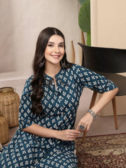 Stylum Women's Teal Ethnic Motifs Printed Rayon A-Line Kurta (TEALTHUNDER)