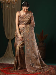 Women's Satin Red Digital Print Designer Saree With Blouse Piece-KLORA332002