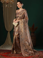 Women's Satin Red Digital Print Designer Saree With Blouse Piece-KLORA332002