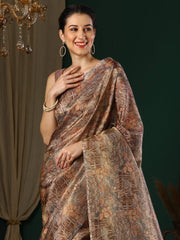 Women's Satin Red Digital Print Designer Saree With Blouse Piece-KLORA332002