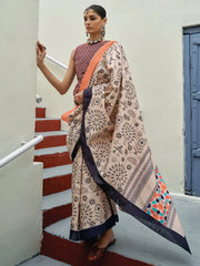 Women's Bhagalpuri Cream Embroidered Celebrity Saree With Blouse Piece-TITHI101