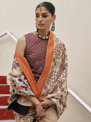 Women's Bhagalpuri Cream Embroidered Celebrity Saree With Blouse Piece-TITHI101