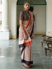 Women's Bhagalpuri Cream Embroidered Celebrity Saree With Blouse Piece-TITHI105