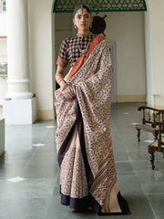 Women's Bhagalpuri Cream Embroidered Celebrity Saree With Blouse Piece-TITHI105