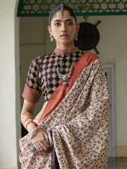 Women's Bhagalpuri Cream Embroidered Celebrity Saree With Blouse Piece-TITHI105