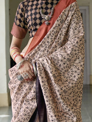 Women's Bhagalpuri Cream Embroidered Celebrity Saree With Blouse Piece-TITHI105