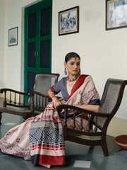 Women's Bhagalpuri Cream Embroidered Celebrity Saree With Blouse Piece-TITHI107