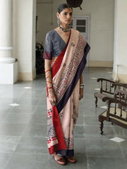 Women's Bhagalpuri Cream Embroidered Celebrity Saree With Blouse Piece-TITHI107