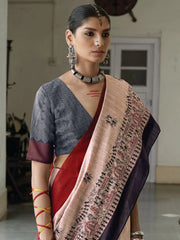 Women's Bhagalpuri Cream Embroidered Celebrity Saree With Blouse Piece-TITHI107
