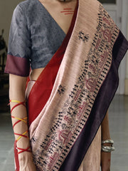 Women's Bhagalpuri Cream Embroidered Celebrity Saree With Blouse Piece-TITHI107