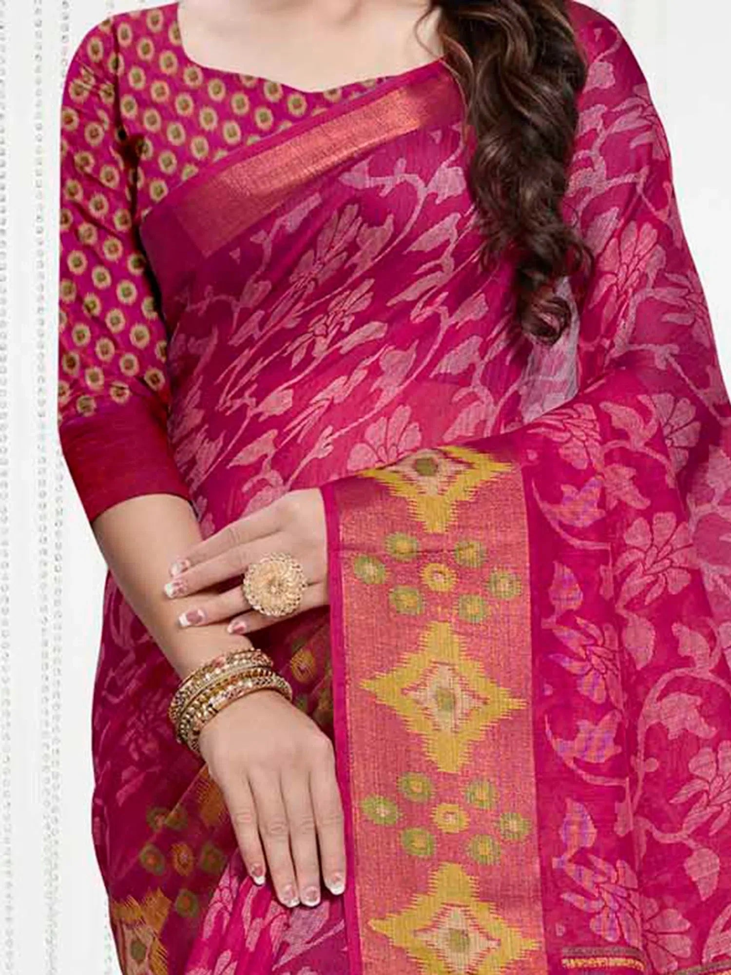 Pink Printed Cotton Saree | Indian Sarees with Blouse