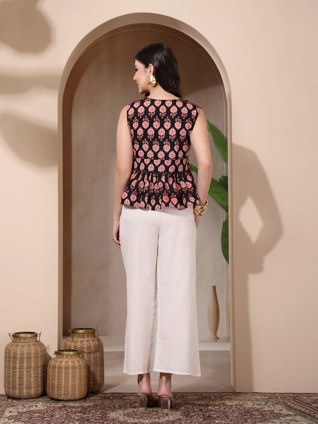Stylum Women's Black Floral Printed Cotton Empire Top (TOPBLACKMICRO)
