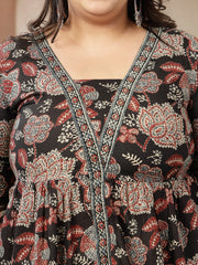 Stylum Women's Black Floral Printed Cotton Peplum Top (TOPBLACKNOVAPLUS)