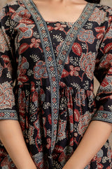 Stylum Women's Black Floral Printed Cotton Peplum Top (TOPBLACKNOVA)