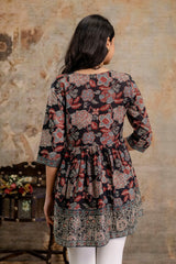 Stylum Women's Black Floral Printed Cotton Peplum Top (TOPBLACKNOVA)